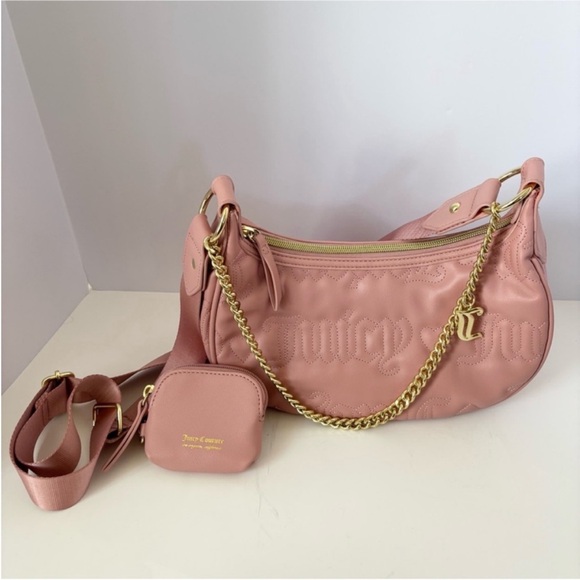 Juicy Couture Handbags - Juicy Couture Crossbody Bag Puff Taffy Half Moon Coin Purse Set Y2k Pink Gold